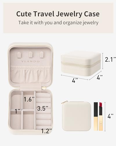 VLANDO Travel Jewelry Case, Compact Design, Necklace Hook, Anti-Tangle - color: B.Beige
