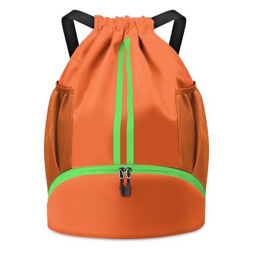 BROTOU Soccer Bags, Football Backpack, Volleyball Bag, Drawstring Backpack - color: Orange Yellow
