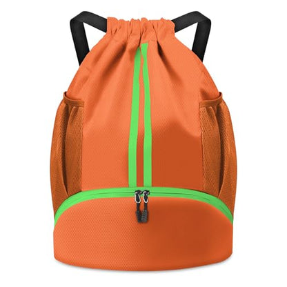 BROTOU Soccer Bags, Football Backpack, Volleyball Bag, Drawstring Backpack - color: Orange Yellow