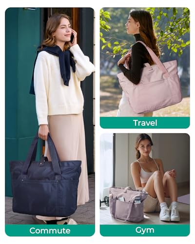 BAGSMART Tote Bag for Women, Foldable Tote Bag With Zipper Travel Shoulder Bag Handbag for Work - color: Black