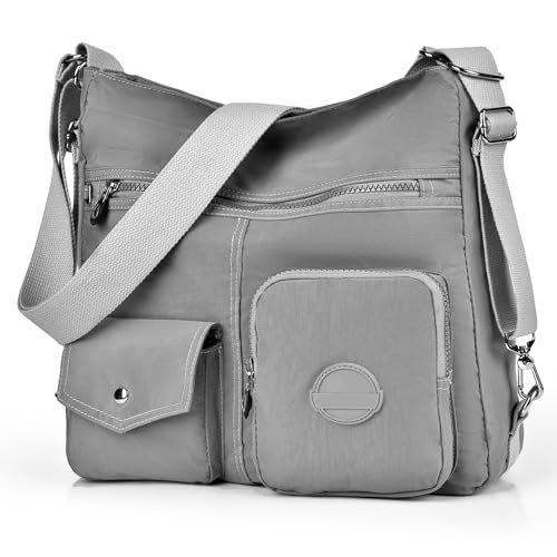 Hobo Purse for Women, Nylon Crossbody Shoulder Handbag Convertible Backpack - color: Grey