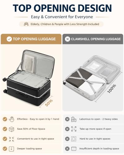 Hanke 24 Inch Top Opening Medium Suitcase, Aluminum Frame Hard Shell Suitcases with Wheels, TSA Lock, Large Travel Luggage with Removable Divider (Jet Black) - color: Jet Black, size: 24 Inch