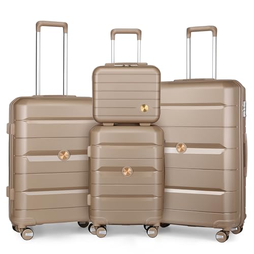 Somago Luggage Sets 4 Piece Lightweight Hardside Polypropylene Travel Suitcases with Double Spinner Wheels and TSA Lock,Noble Golden - color: Noble Golden, size: 4-Piece Set(14/20/24/28)