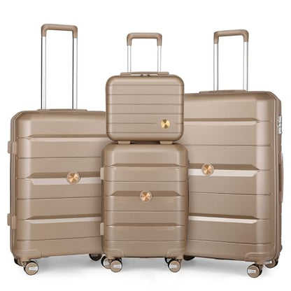 Somago Luggage Sets 4 Piece Lightweight Hardside Polypropylene Travel Suitcases with Double Spinner Wheels and TSA Lock,Noble Golden - color: Noble Golden, size: 4-Piece Set(14/20/24/28)