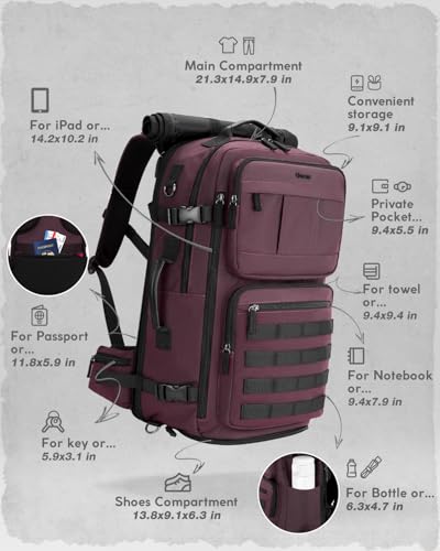 Gonex Travel Backpack, 40L Expandable Carry On, 3-in-1 Convertible - color: Dark Red