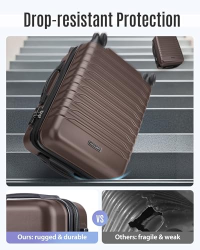 LIGHT FLIGHT Expandable 20" Carry On Luggage 22x14x9, TSA Lock, Brown - color: Brown