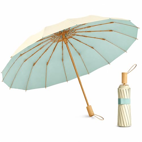 Compact Travel Umbrella with UPF 50+ UV Protection - color: Pale yellow