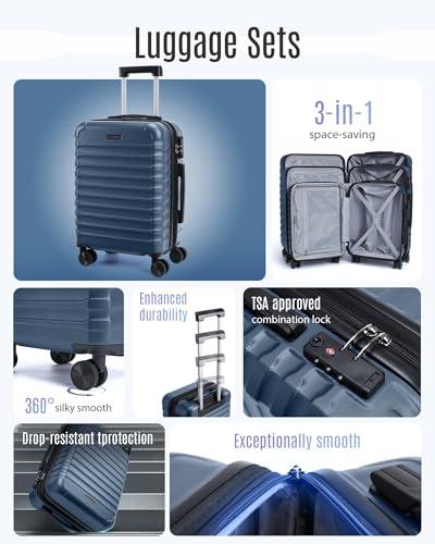 LIGHT FLIGHT 수하물 세트, 스피너 휠이 있는 3피스 슈트케이스 세트, 로열 블루, 스피너 휠이 있는 하드사이드 3피스 수하물 세트 - color: 로열 블루, size: 3-Piece Set-20 Inch/24 Inch/28 Inch