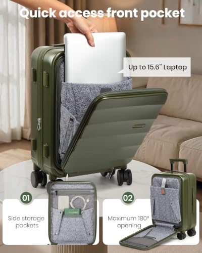 Joyway Expandable 5 Piece Luggage Sets with Front Pocket, Green - color: Green, size: 5 Piece