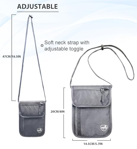 SUPACOOL Neck Wallet, RFID Blocking Passport Holder, Travel Pouch, Hidden Neck Pouch for Travel(Grey) - color: Grey