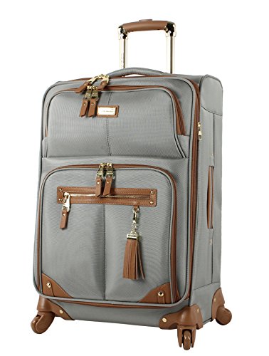 Steve Madden Designer Luggage Collection - Lightweight 24 Inch Expandable Softside Suitcase - Mid-size Rolling 4-Spinner Wheels Checked Bag (Harlo Gray) - color: Harlo Gray