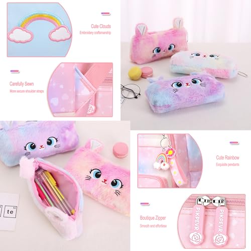 Jcobvig 3Pcs Girls Rainbow School Backpack with Lunch Bag for Elementary - color: Pink, size: Large