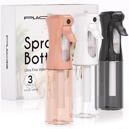 3 Pack Continuous Spray Bottle for Hair, 6.8 OZ Ultra Fine Mister Sprayer - color: White Black Terracotta, size: (3-Pack)-6.8 Oz
