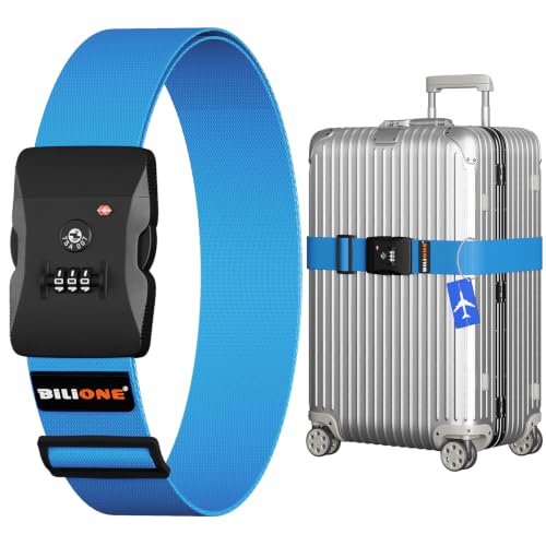 BILIONE Luggage Straps for Suitcases TSA Approved, Travel Belt with Lock - color: Blue, size: 1 PACK