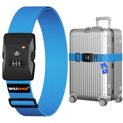 BILIONE Luggage Straps for Suitcases TSA Approved, Travel Belt with Lock - color: Blue, size: 1 PACK
