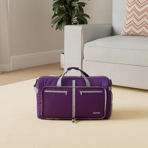Gonex 60L Foldable Travel Duffle Bag with Shoe Compartment, Lightweight - color: Purple, size: 60L