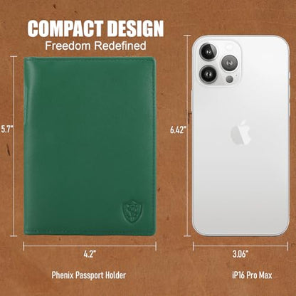 STAR VISTA Phoenix Leather Passport Holder, Calfskin Travel Wallet - RFID Blocking, ID Window, Zipper Pocket, Pen & Notebook Included, Mint - color: Mint Green B