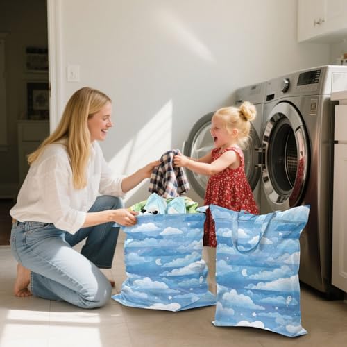 Travel Laundry Bags 2 PC Wet Dry Bag with Handle Dirty Clothes Organizer for Swimsuits Beach Camping Waterproof Washable Blue Gradient Cloud and Stars - color: Blue Gradient Cloud and Stars