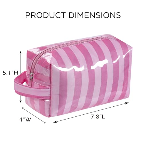 PVC Striped Clear Coated Waterproof Makeup Bag(16Pink Striped) - color: 16Pink Striped