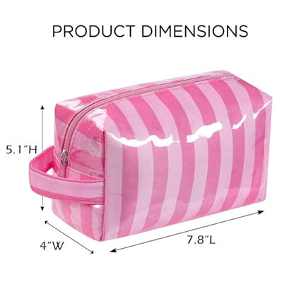 PVC Striped Clear Coated Waterproof Makeup Bag(16Pink Striped) - color: 16Pink Striped