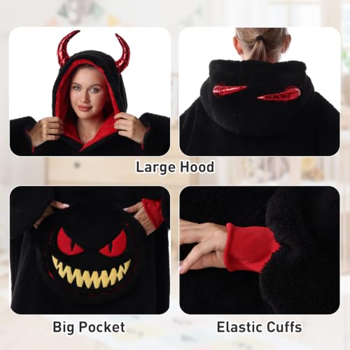 Moinlizy Oversized Wearable Blanket Hoodie for Women Men - color: Black Devil