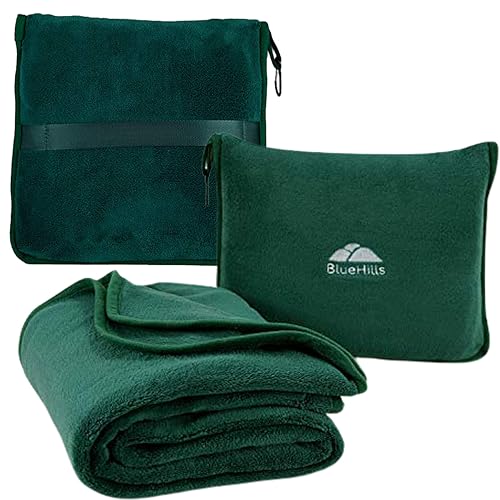 BlueHills Premium Soft Travel Blanket Pillow Flight Traveling - Dark Green - color: Green-1pk-t010