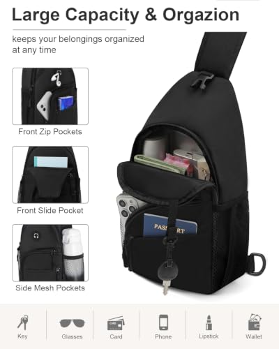 Pritent Crossbody Bags for Women Men Sling Bag Backpack Shoulder Bag - color: Black, size: Large