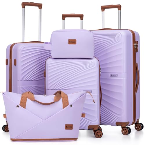 Luggage Sets 5 Piece Hardside Suitcase,Purple (20"/24"/28"/DB/TB) - color: Purple