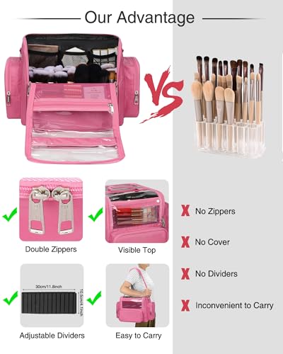 NAONAYA Makeup Brush Bag, Clear Makeup Brush Holder, Extra Large Capacity - color: Pink