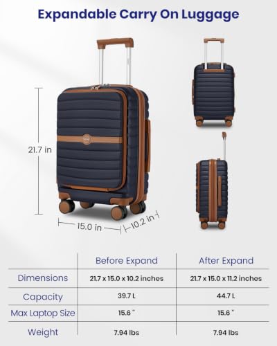Kono Carry On luggage Airline Approved 20 Inch - color: Apricot Navy, size: Carry-on 20-inch