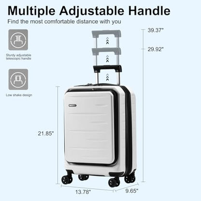 CENSIEN Expandable 20" Carry On Luggage Airline Approved with Front Pocket - color: White, size: 20 Inch EXT