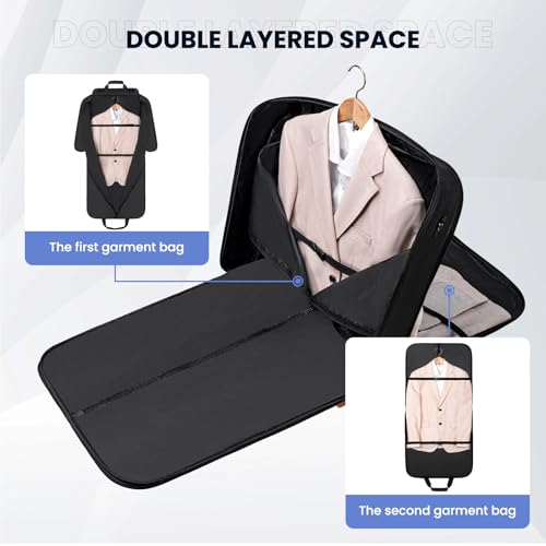 Joyrally Garment Bags for Travel, Double-Layer Carry-On Suit Bag, Dark Grey - color: Dark Grey