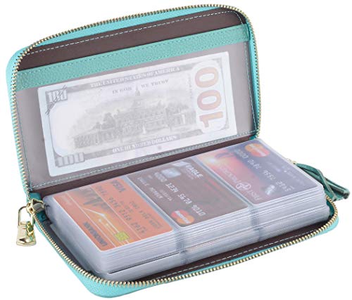 Easyoulife Credit Card Holder Wallet Womens Zipper Leather Case Purse RFID Blocking - color: Teal