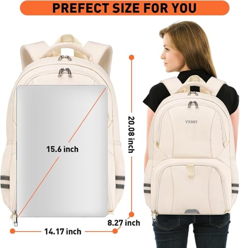 Ytonet Gym Backpack for Women Men, Travel Backpack with Shoe Compartment - color: Beige, size: 15.6 inch
