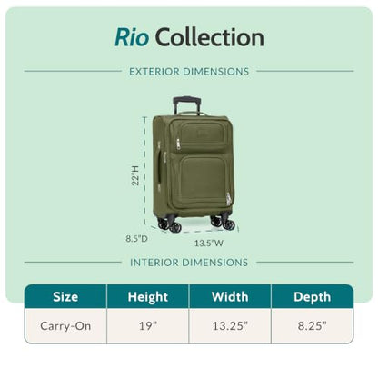 U.S. Traveler Rio Lightweight Softside Rolling Carry-on Suitcase, 4-Wheel Single, Green - color: Green, size: 22"