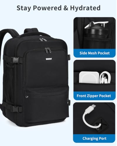 WANDF Personal Item Travel Bag 18x14x8, Carry On Laptop Backpack (Black) - color: B-black, size: 18x14x8