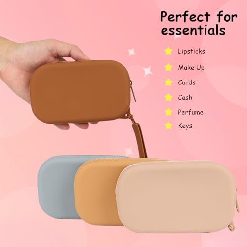 Small Silicone Multifunctional Essential Bag Portable Travel Makeup Bag for Women Men Cards Cash Bag Zipper Pouch (Grey) - color: Grey