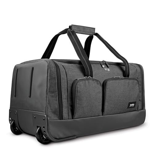 Solo New York Rolling Duffle Bag with Wheels - Wheeled Carry On Luggage for Travel, Roller Duffel for Men & Women, Telescoping Handle System, Separate Shoe & Laundry Compartment - Leroy, Gray - color: Grey