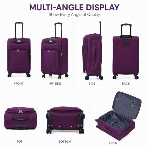 Karriage-Mate 4 Piece Softside Luggage Set with Spinner Wheels, Purple | Expandable Lightweight, Telescopic Handle, Multiple Front Pockets, 20"/24"/28"/32" Nested Travel Luggage Set, - color: Purple