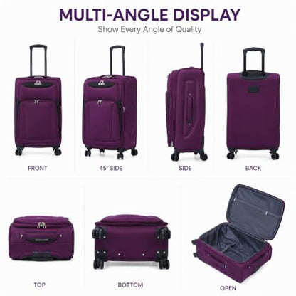 Karriage-Mate 4 Piece Softside Luggage Set with Spinner Wheels, Purple | Expandable Lightweight, Telescopic Handle, Multiple Front Pockets, 20"/24"/28"/32" Nested Travel Luggage Set, - color: Purple