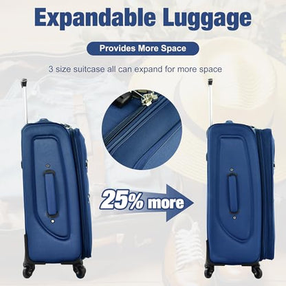 Merax Suitcase Set, Softside 3-Piece Expandable Luggage - color: Navy Blue(22/26/30)
