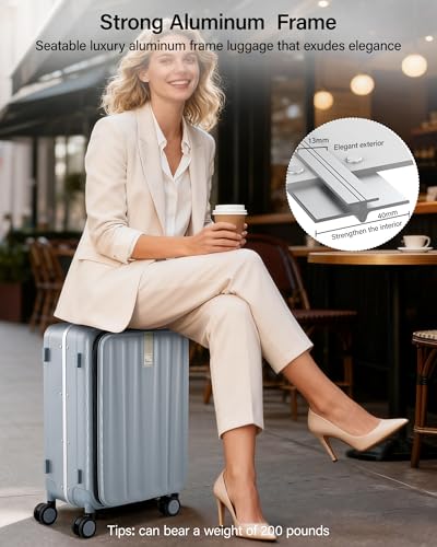 Hanke 16 Inch Small Carry On Luggage, Top Opening Aluminum Frame Suitcase - color: Grey, size: 16 Inch