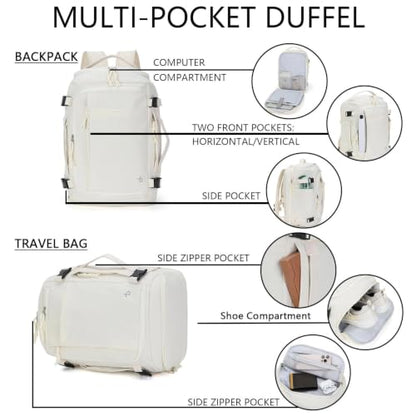 BESMART 28L Travel Duffle Backpack, 2-in-1 Flight Approved Sport Duffel Bag - color: White