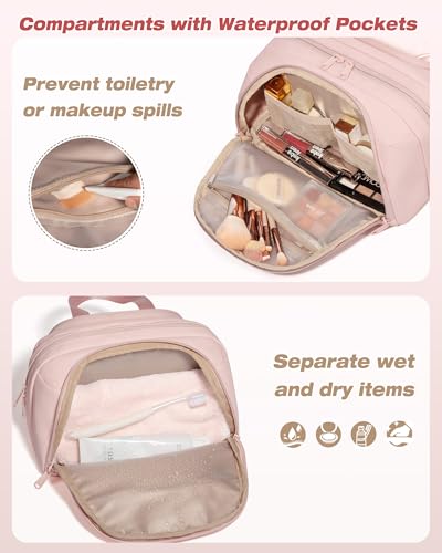 Marscamd Travel Makeup Bag for Women, Lay-Flat Toiletry Organizer, Pink - color: Pink