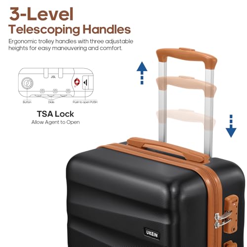 UKEIN Luggage Set with Backpack,Hardshell Carry On Luggage Airline Approved - color: Black