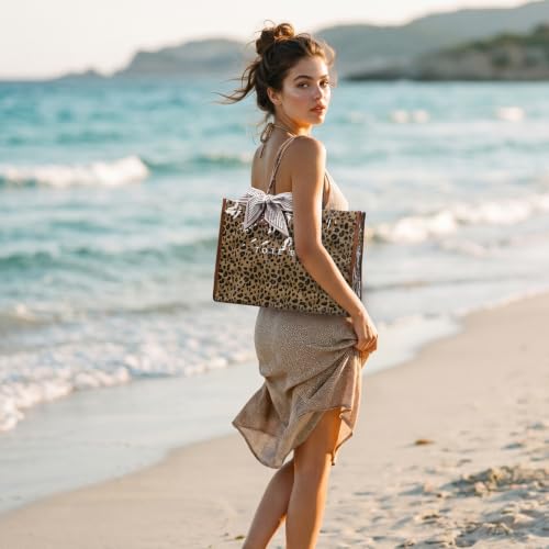 Lushandy PVC Tote Bag Women's Waterproof Jelly Beach Bag Work Hobo Handbag - color: Leopard-brown01