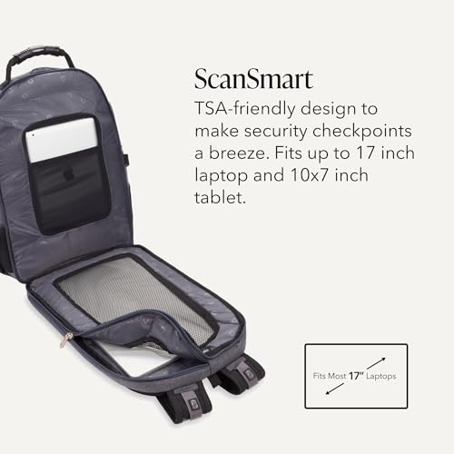 SwissGear Travel Gear 1900 Scansmart TSA 대형 노트북 백팩 여행, 학교 및 비즈니스 용 - 17인치 노트북에 적합), 19004415 - color: 헤더 그레이.