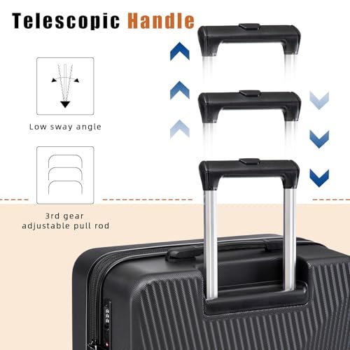 5 Piece Hardshell Luggage Set Spinner Wheels 20/24/28" Black - color: Black, size: 5 piece
