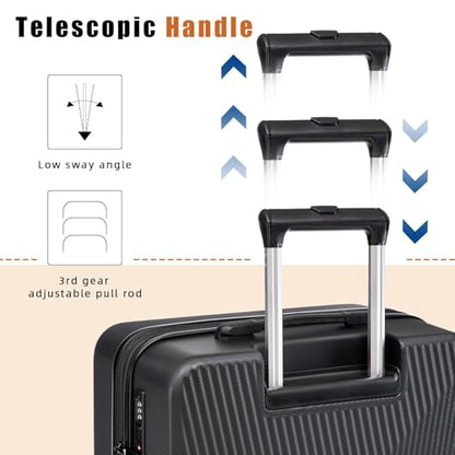 5 Piece Hardshell Luggage Set Spinner Wheels 20/24/28" Black - color: Black, size: 5 piece
