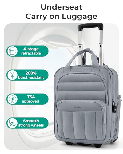 BAGSMART 40.6cm(16인치) 소형 언더시트 휴대용 수하물, 바퀴가 달린 여행 가방, 회색., 40.6cm(16인치) 소형 휴대용 수하물 - color: 회색.